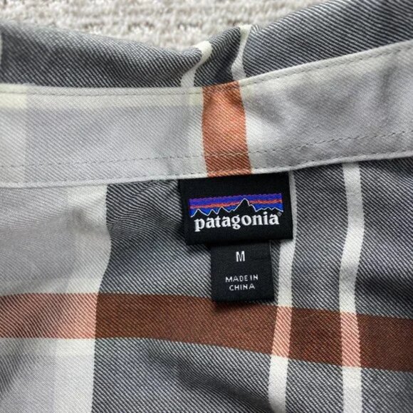 Patagonia Shirt Women Adult Medium M Gray Plaid 1/2 Half Button Up Long Sleeve - Picture 3 of 15